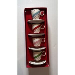 Starbucks Christmas Candy Cane Striped Espresso 3 Oz Cups & Saucers 8 Pc 2007